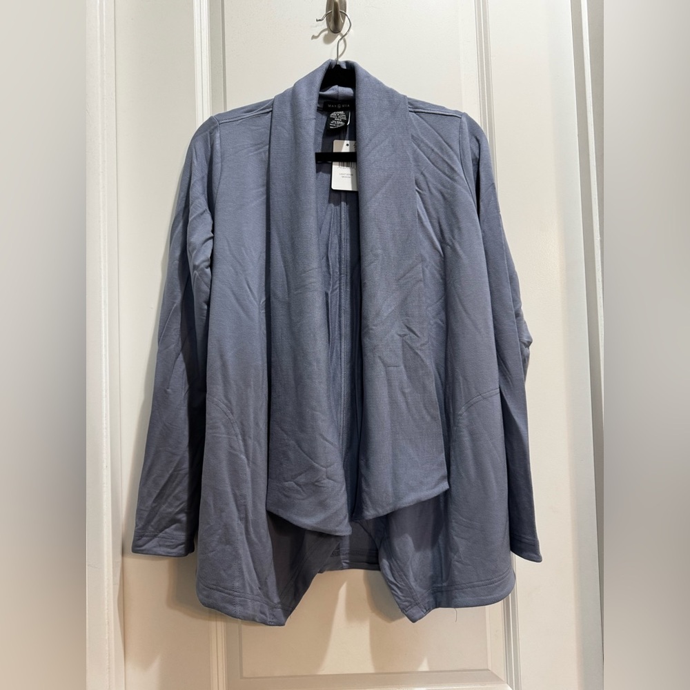 NWT Max Mia Blue/Gray long sleeve open front cardigan Medium Asymmetrical Hem